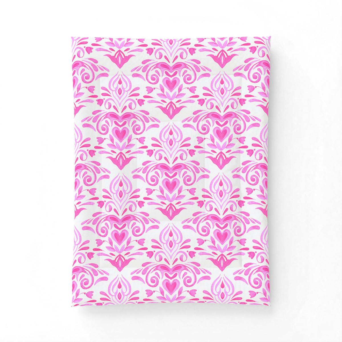 Pink Damask Pattern Cotton Comforter | Floral Heart Motif, Boho Bedroom