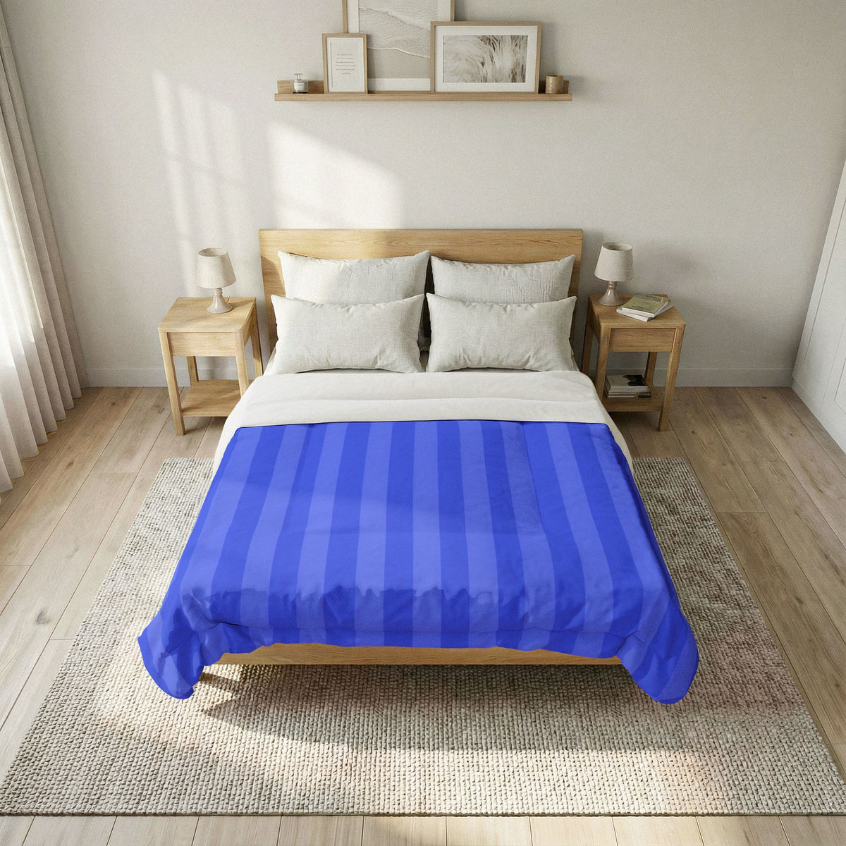 Blue Striped Cotton Comforter | Light Blue & Royal Vertical Stripe
