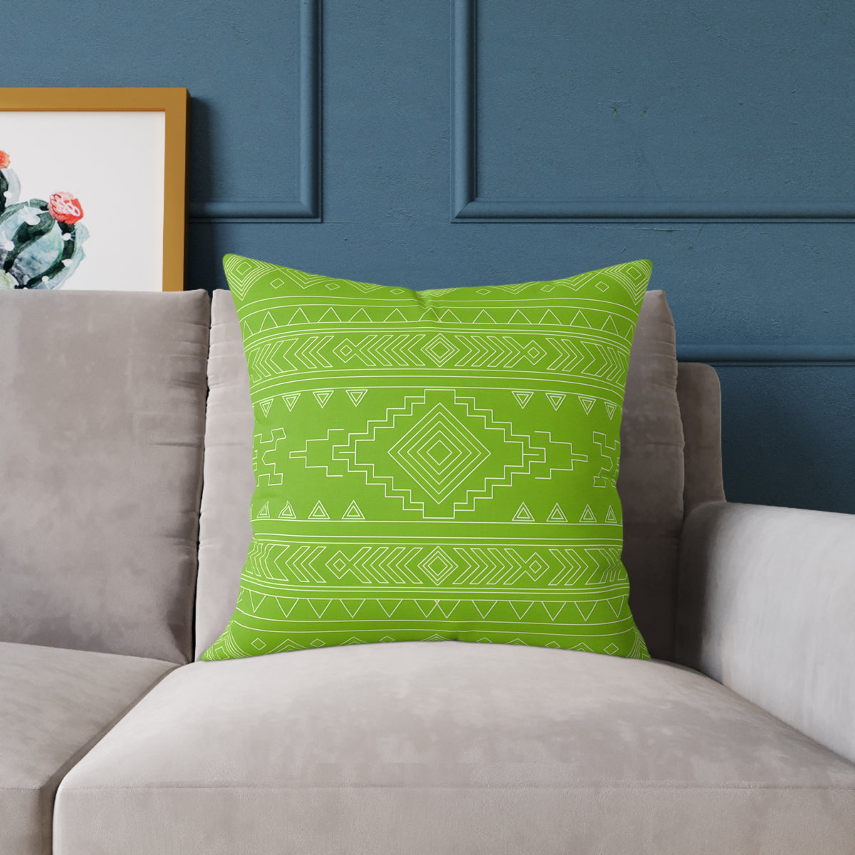 Lime Aztec Pattern Square Pillow | Poly Canvas Pillow