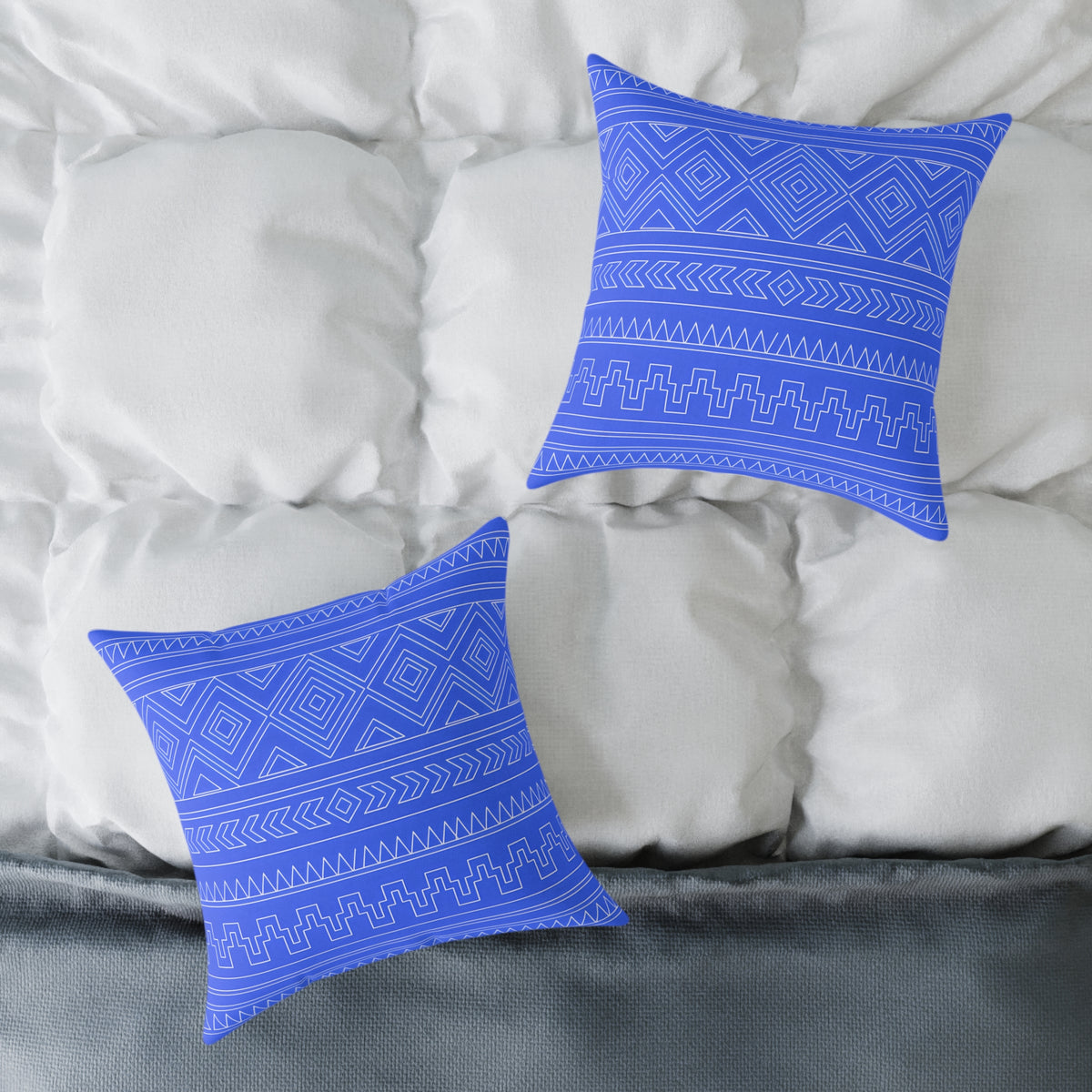 Blue Aztec Pattern Square Pillow | Geometric Tribal Throw Pillow