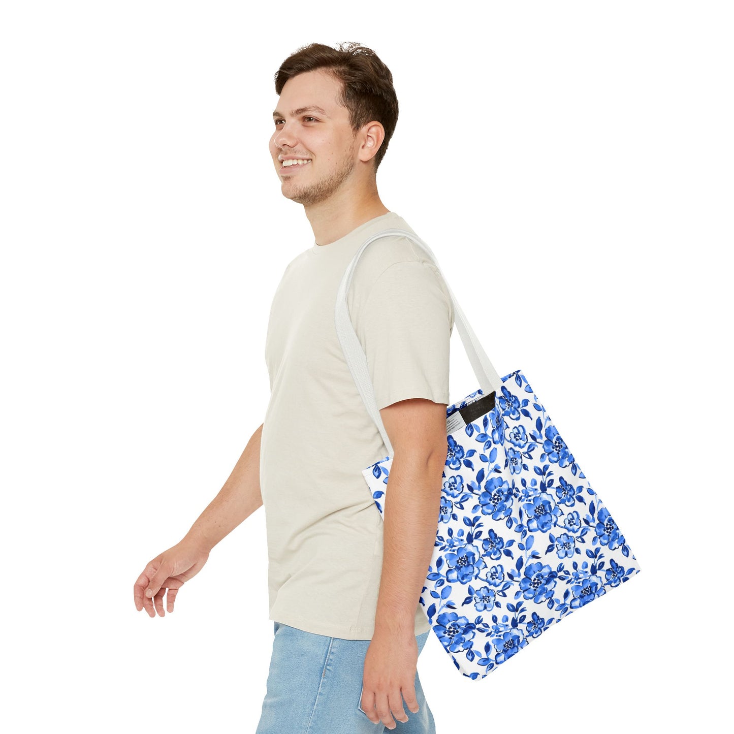 Blue Floral Tote Bag, Reusable Grocery Bag, Beach Bag, Shopping Tote, Gift for Her, Spring/Summer Accessory, Feminine Bag