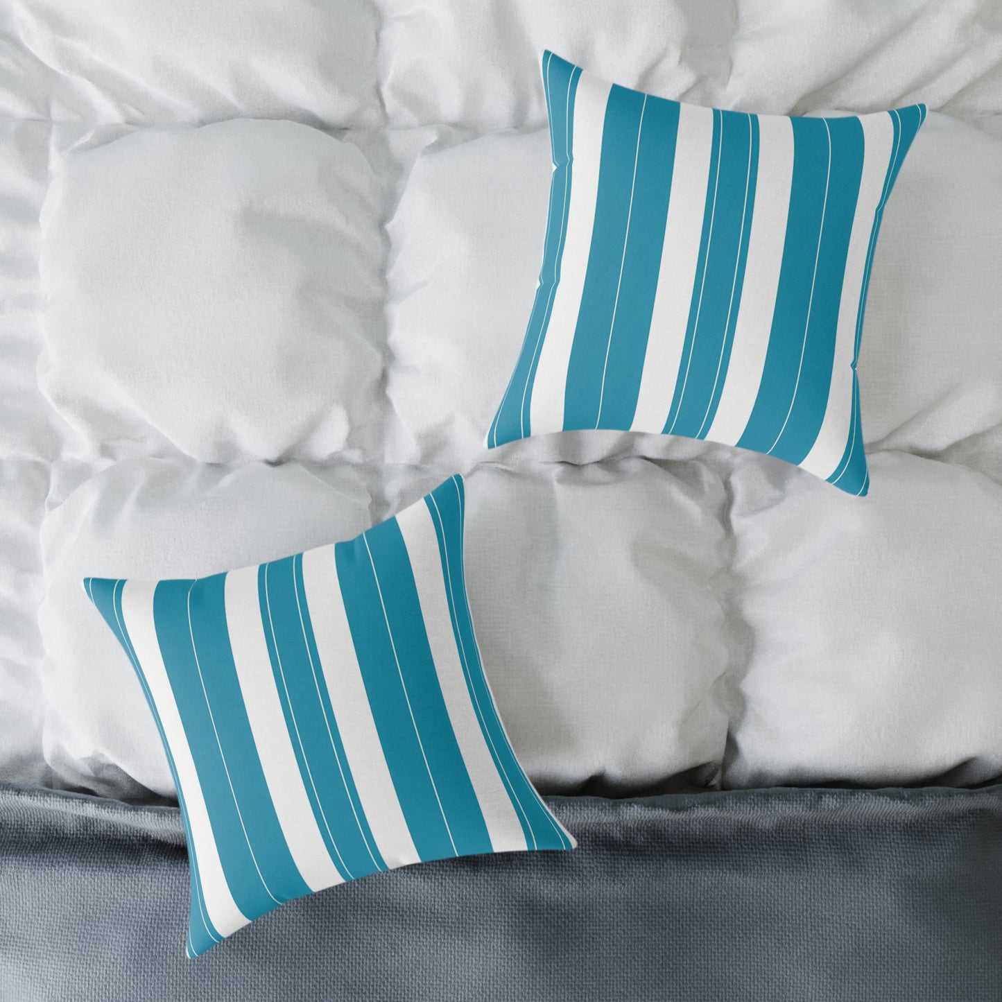 Teal and White Vertical Stripe Square Pillow | Poly Canvas Throw Pillow