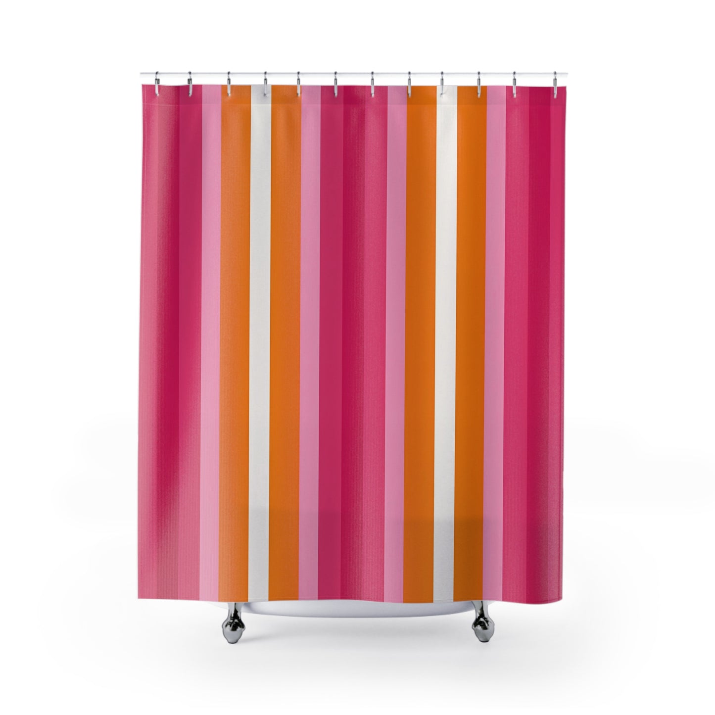 Pink Orange Stripe Shower Curtain | Retro Vertical Stripes Bathroom