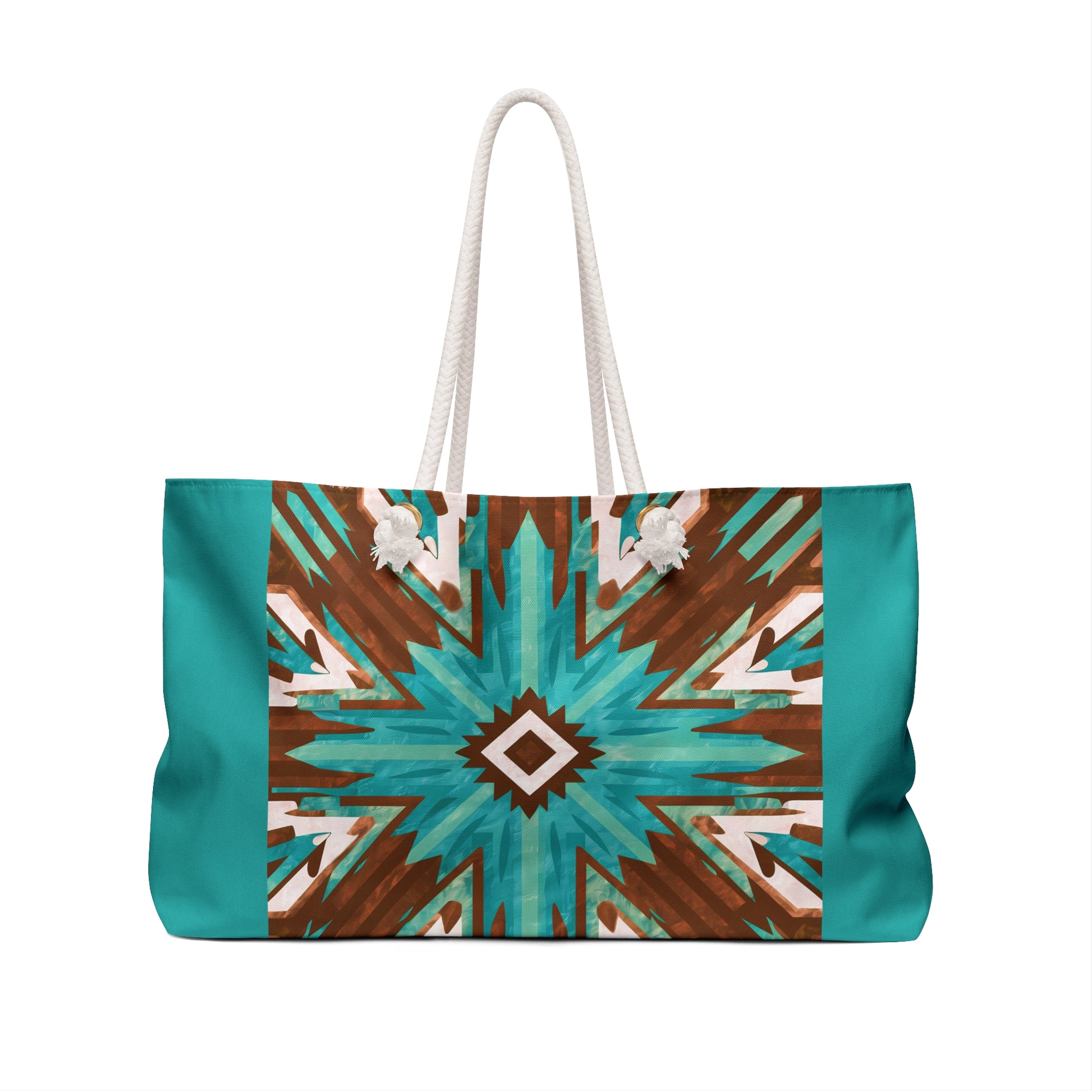 Oversized Tote Bag - Turquoise Brown Boho Southwestern Design - LOLA VEGAS ART