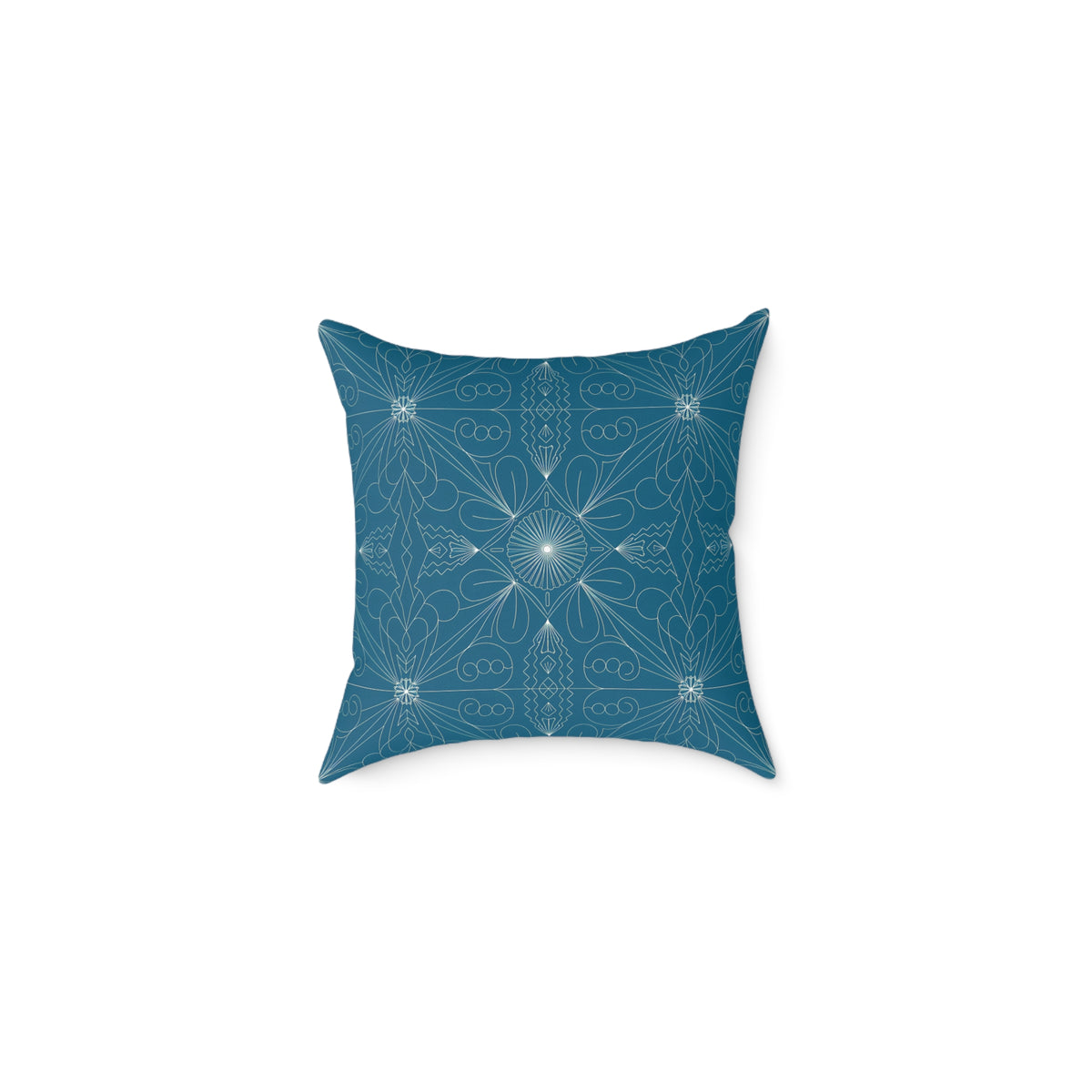 Teal Geometric Mandala Square Poly Canvas Pillow | Floral Star Pattern