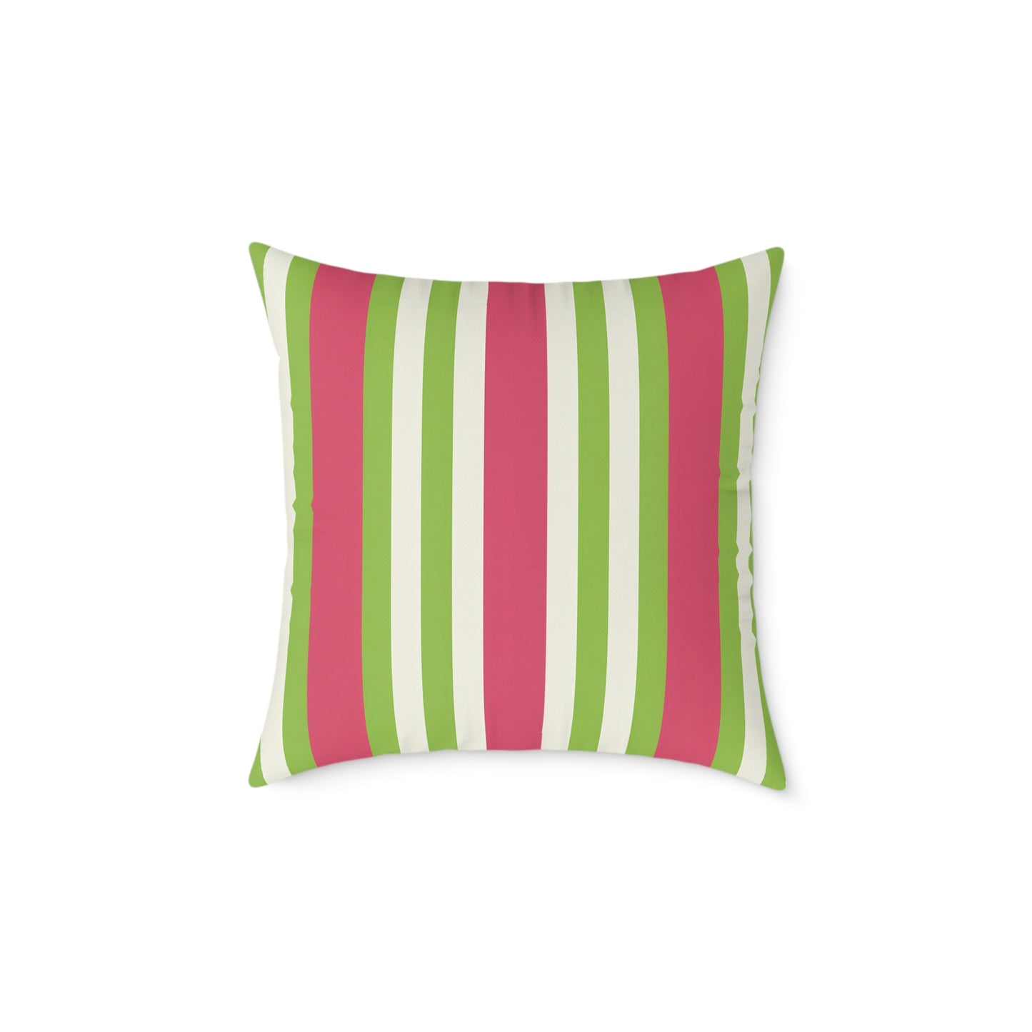 Watermelon Pink Green Vertical Stripe Pillow | Square Poly Canvas Pillow
