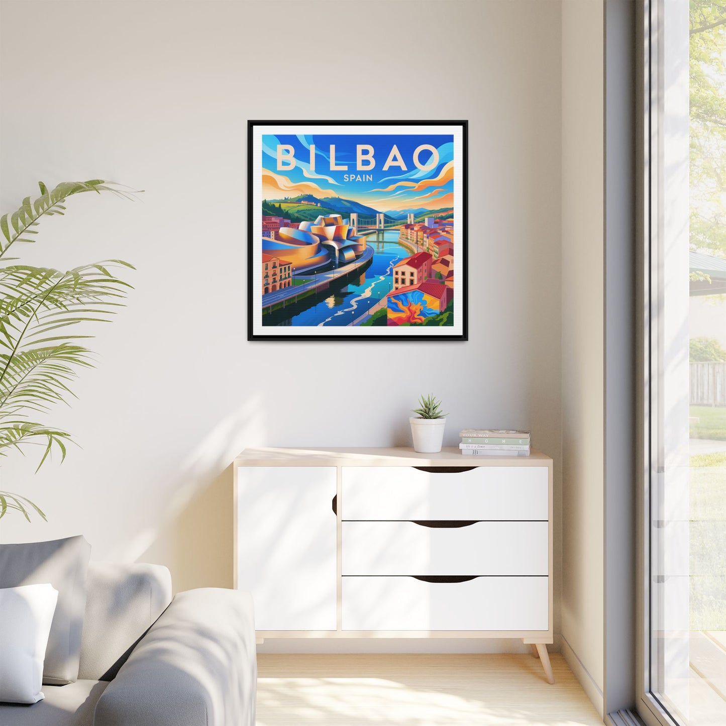 Bilbao Spain travel art Matte Canvas Framed | Bilbao cityscape wall art