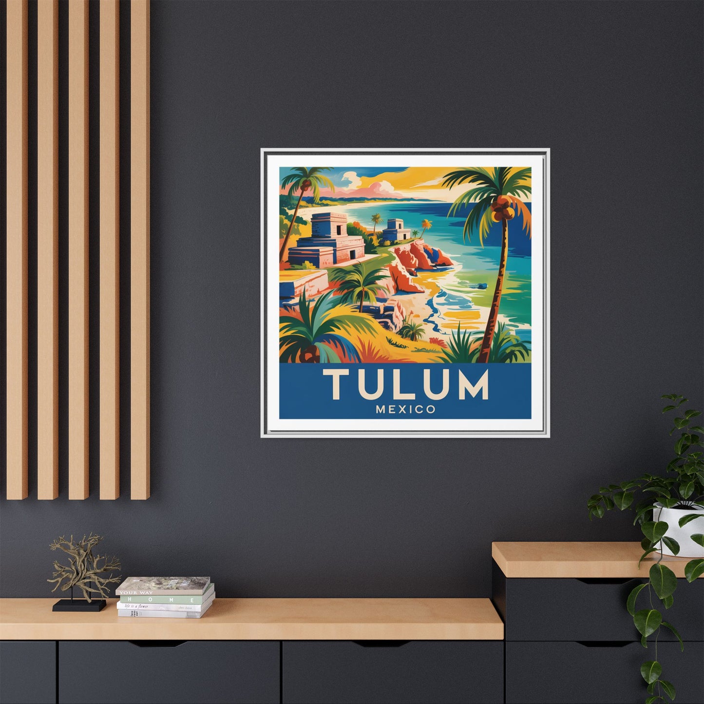 Tulum Mexico Vintage Look Framed Travel Canvas Wall Art