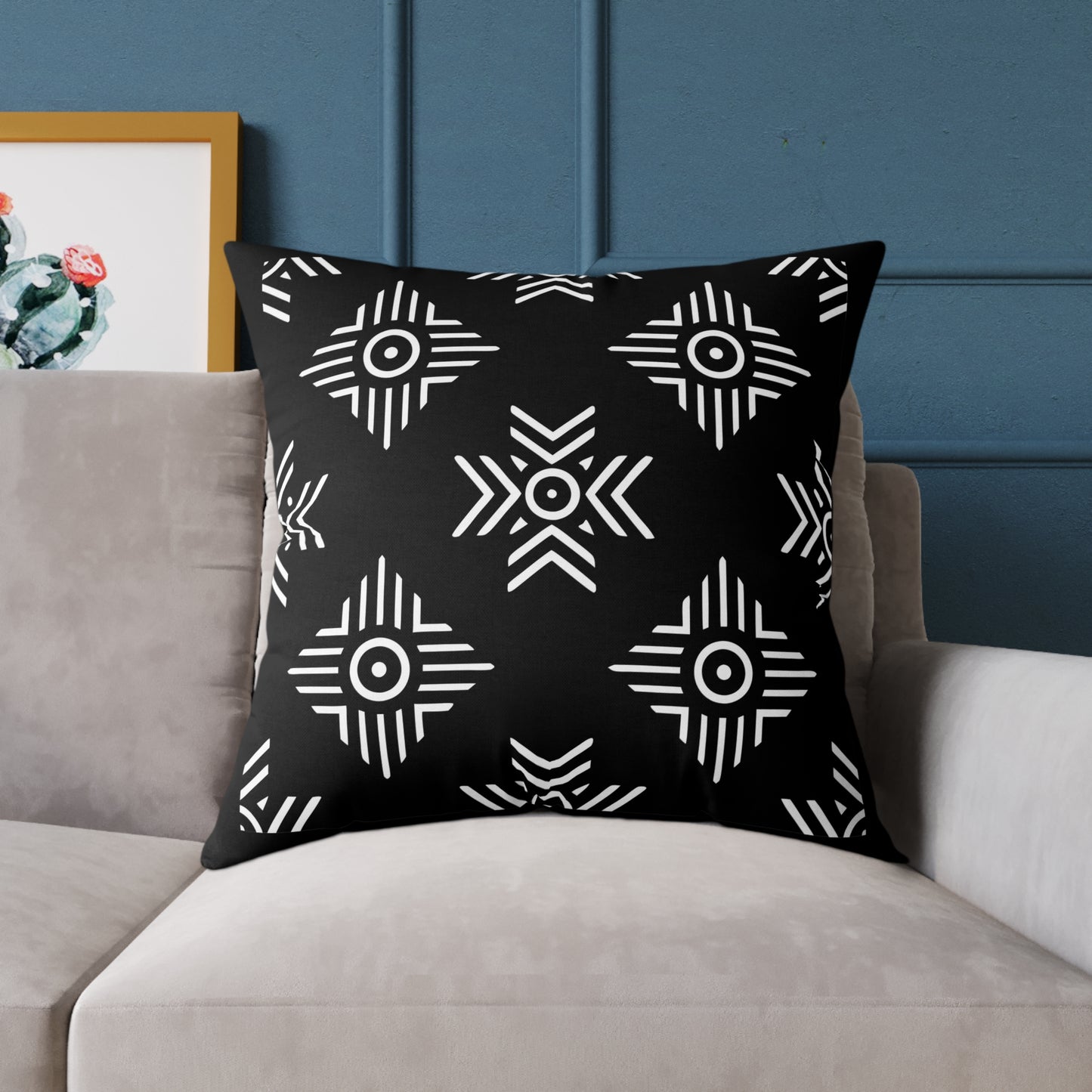 Geometric Black White Tribal Pattern Square Pillow | Poly Canvas Cushion