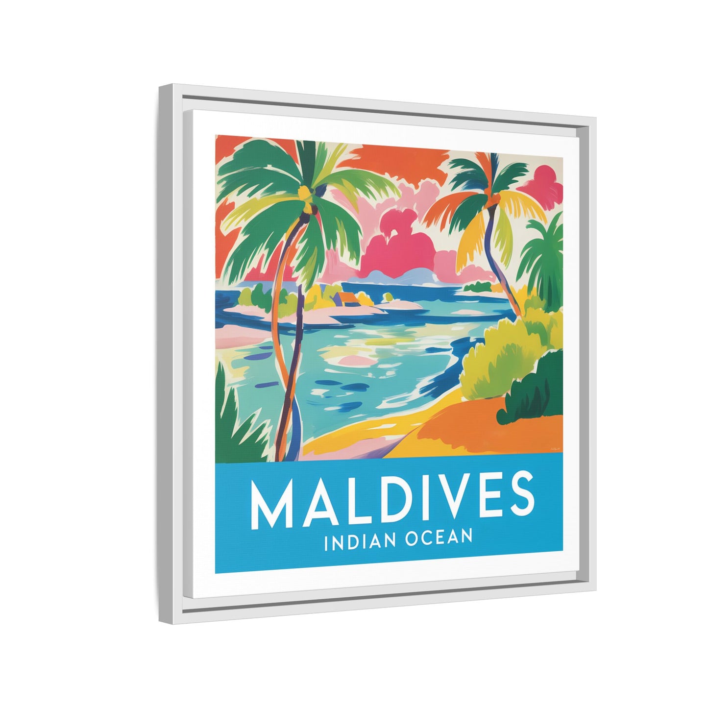 Maldives Beach Art Matte Canvas Framed | Tropical Island Wall Art