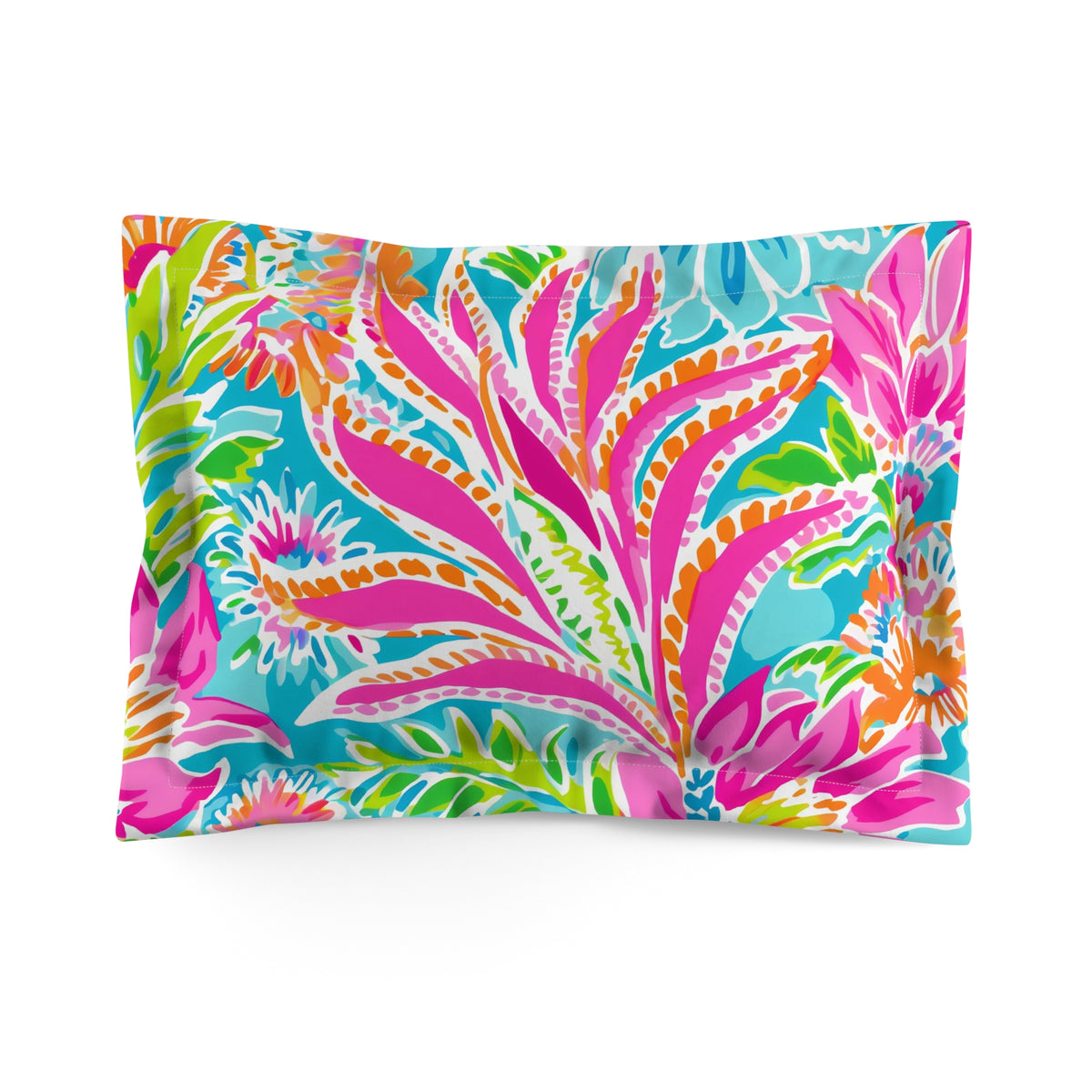 Tropical Floral Print Microfiber Pillow Sham | Bright Pink Green Blue Bedding