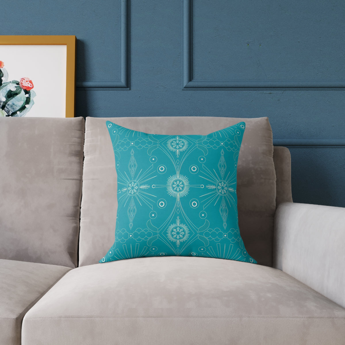 Turquoise Mandala Pattern Pillow | Square Poly Canvas Pillow