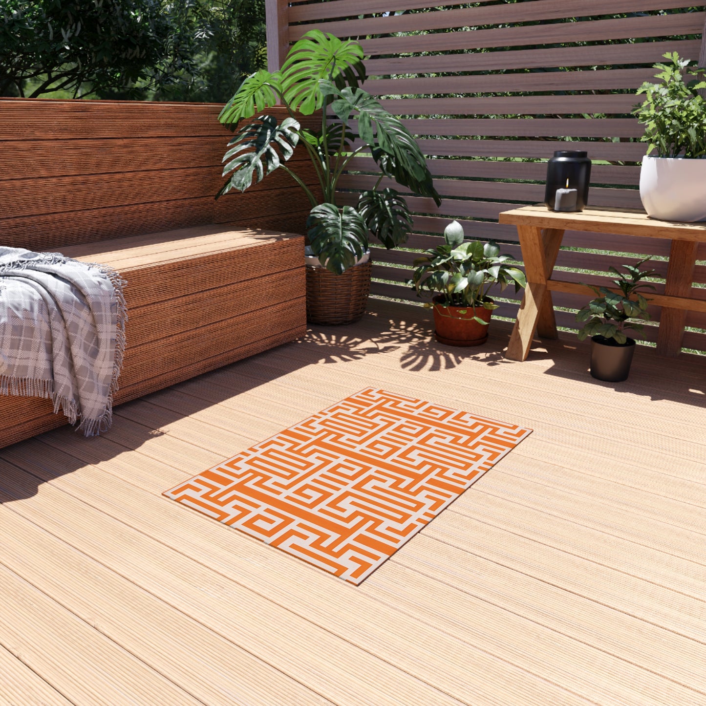Orange and White Stylish Outdoor Rug for Patios, Bohemian Decor, Porch Mat, Beachside Accessory, Garden Furniture Enhancement