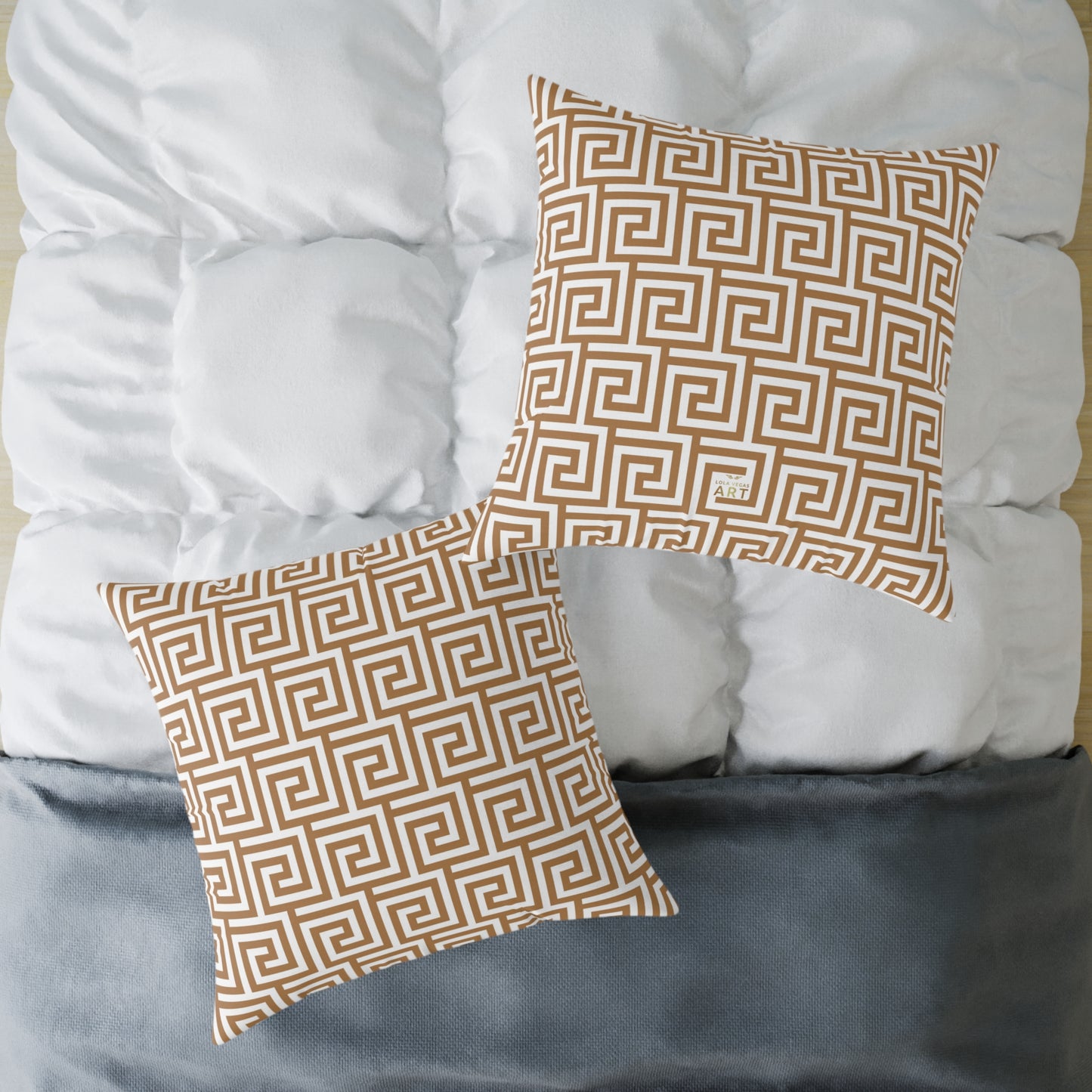 Greek Key Pattern Square Poly Canvas Pillow, Geometric Decorative Throw Pillow
