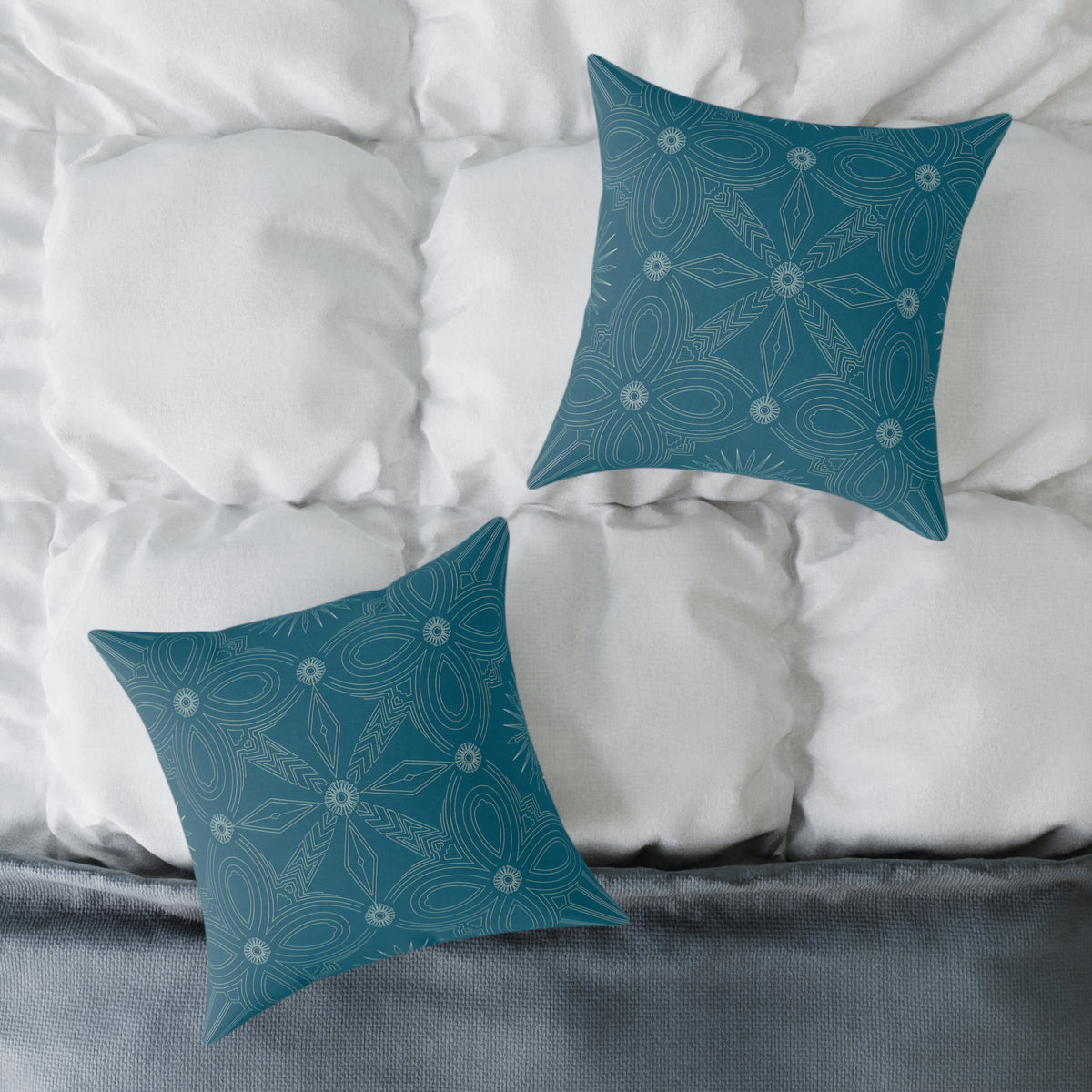 Cerulean Geometric Mandala Square Pillow | Boho Decorative Throw