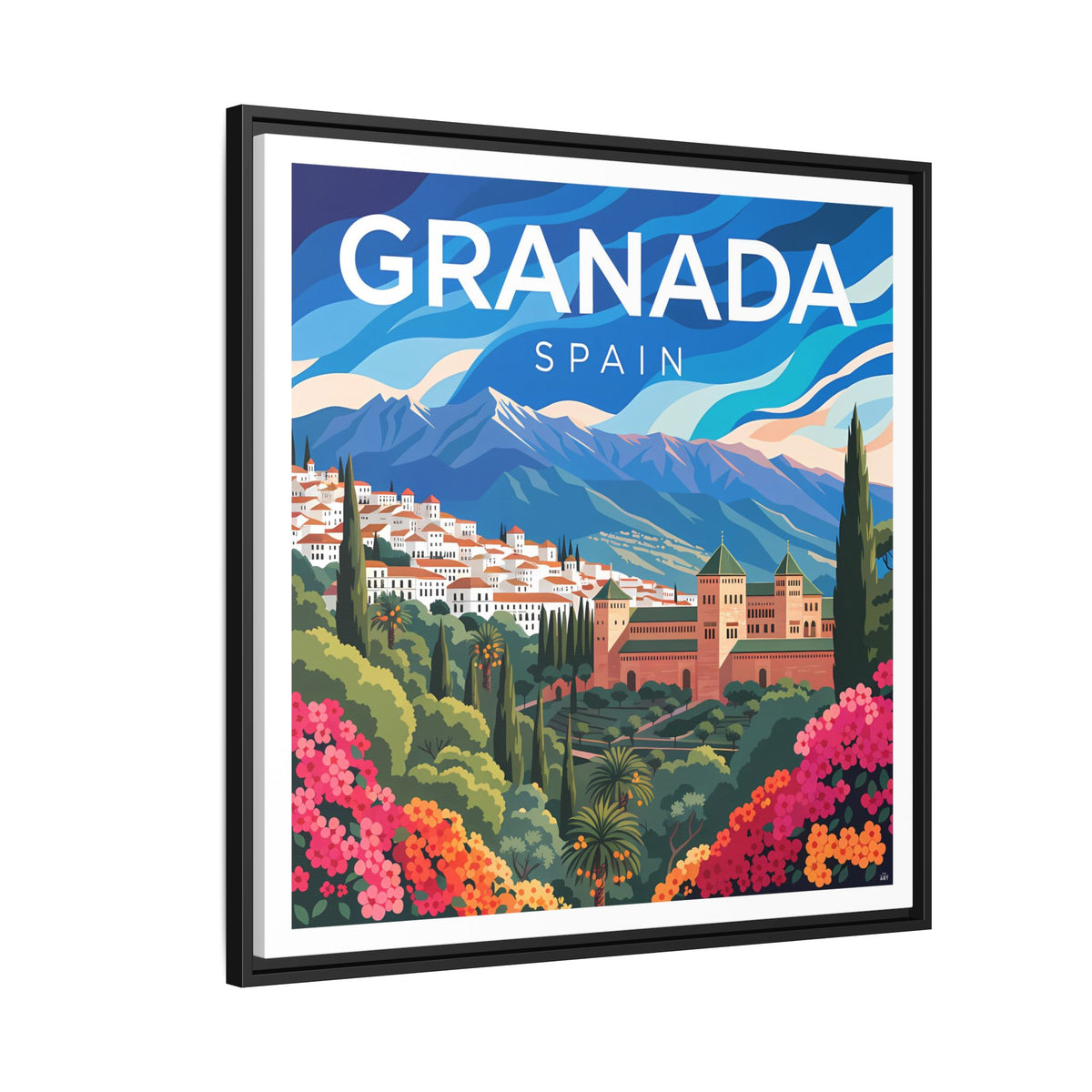 Granada Spain Vintage Travel Art Matte Canvas Framed