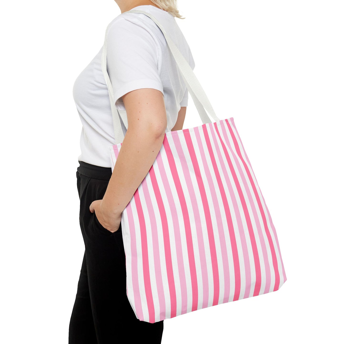Chic Pink Striped Tote Bag, Stylish Beach Bag, Reusable Shopping Tote, Gift for Her, Eco-Friendly Fashion Accessory, Teen Girl Bag