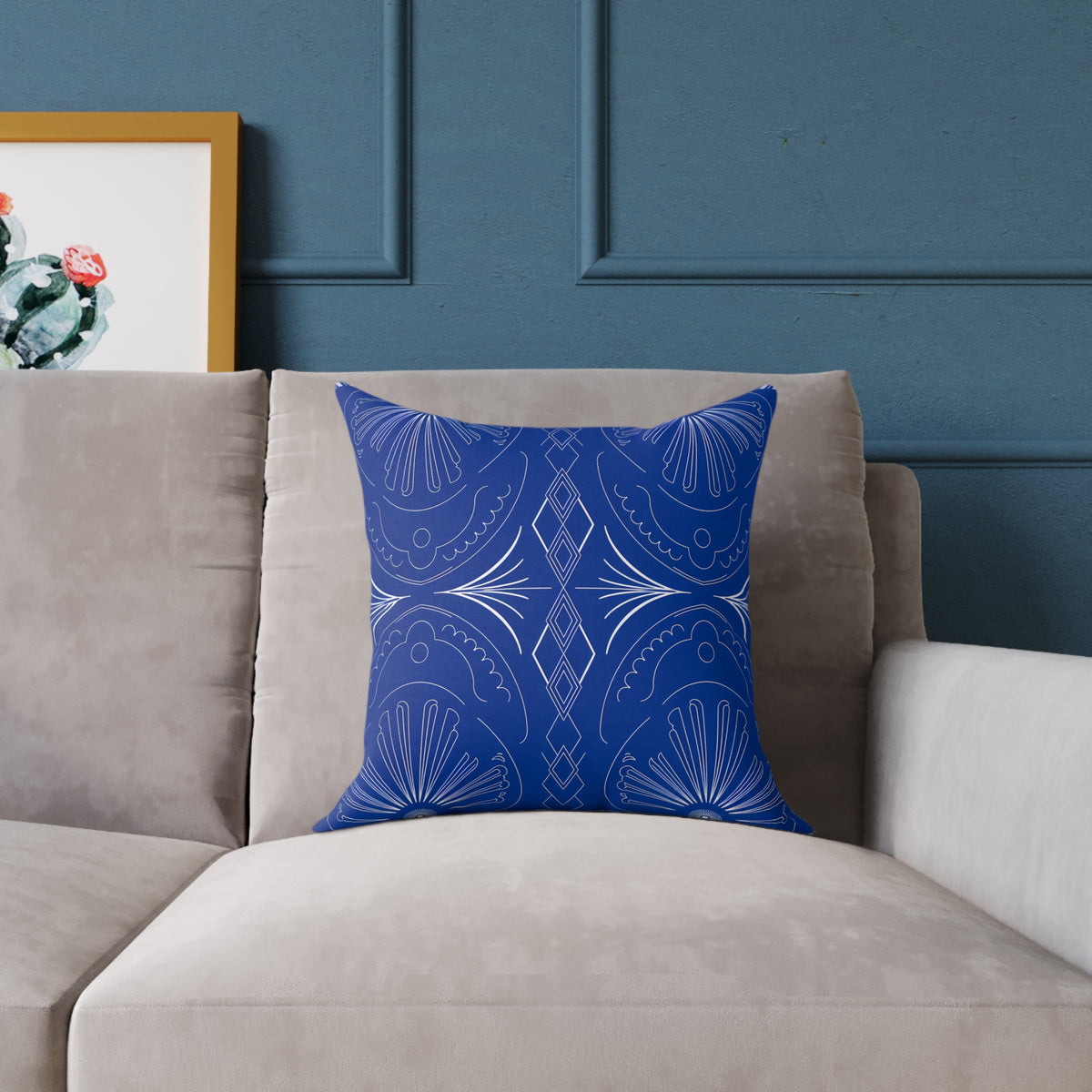 Blue Moroccan Tile Pattern Pillow | Square Poly Canvas Pillow