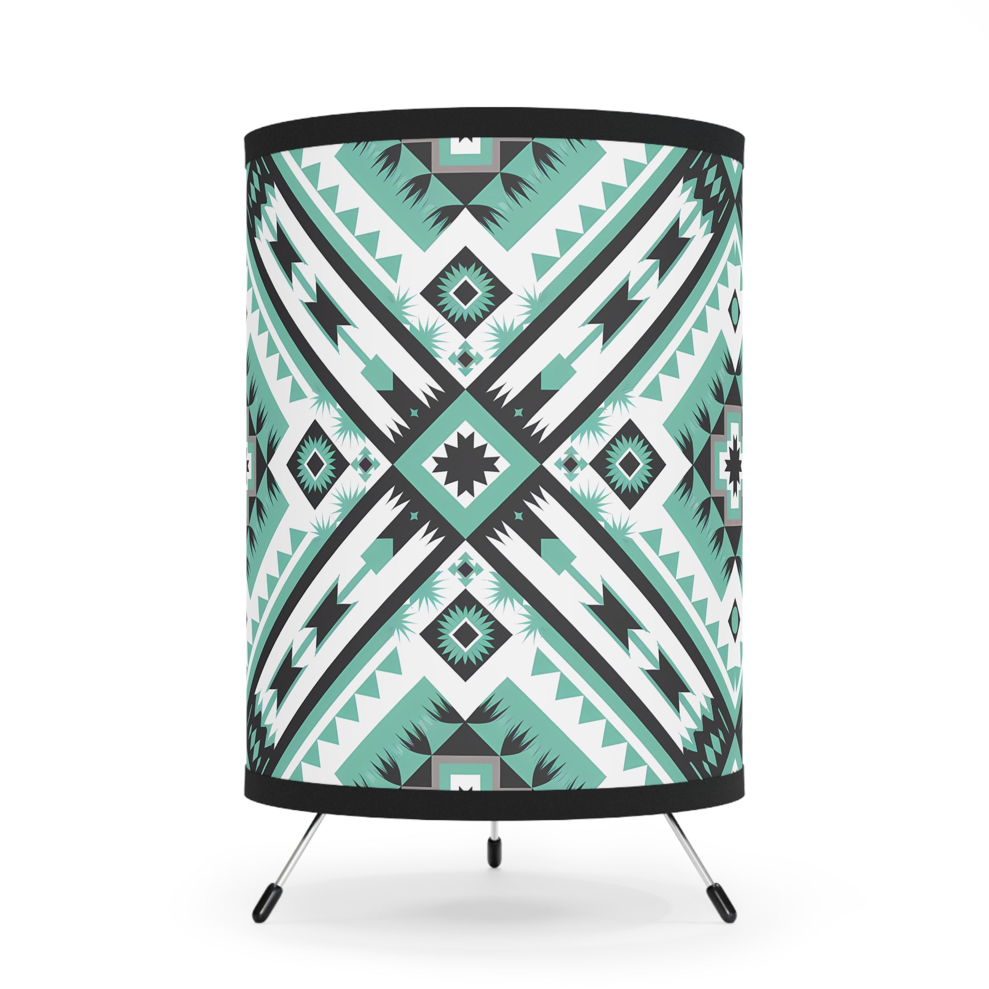 Bohemian Tripod Lamp with Aztec Pattern Shade, Unique Home Decor, Stylish Lighting, Tribal-Style Floor Light, Modern Accent - LOLA VEGAS ART