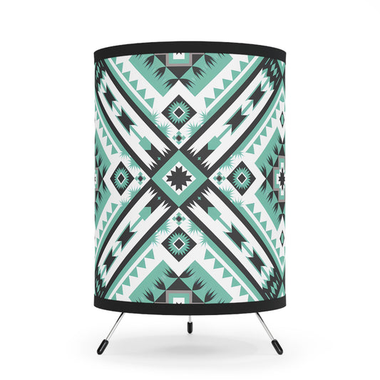 Bohemian Tripod Lamp with Aztec Pattern Shade, Unique Home Decor, Stylish Lighting, Tribal-Style Floor Light, Modern Accent - LOLA VEGAS ART