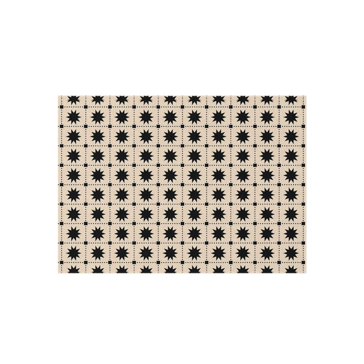 Black Star Tile Outdoor/Indoor Rug | Geometric Patio Mat, Weatherproof Accent Rug