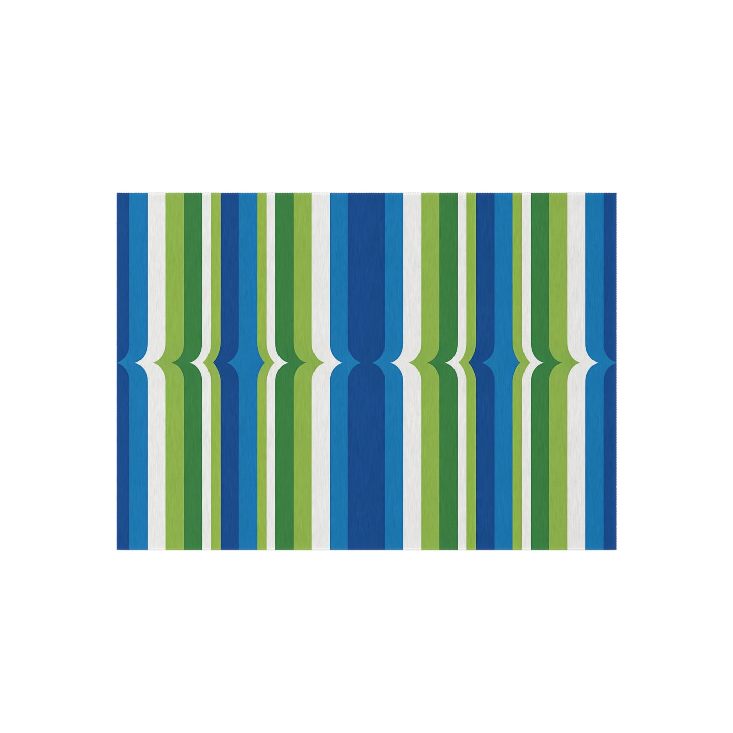Blue Green Striped Pattern Outdoor/Indoor Rug | Patio Deck Mat