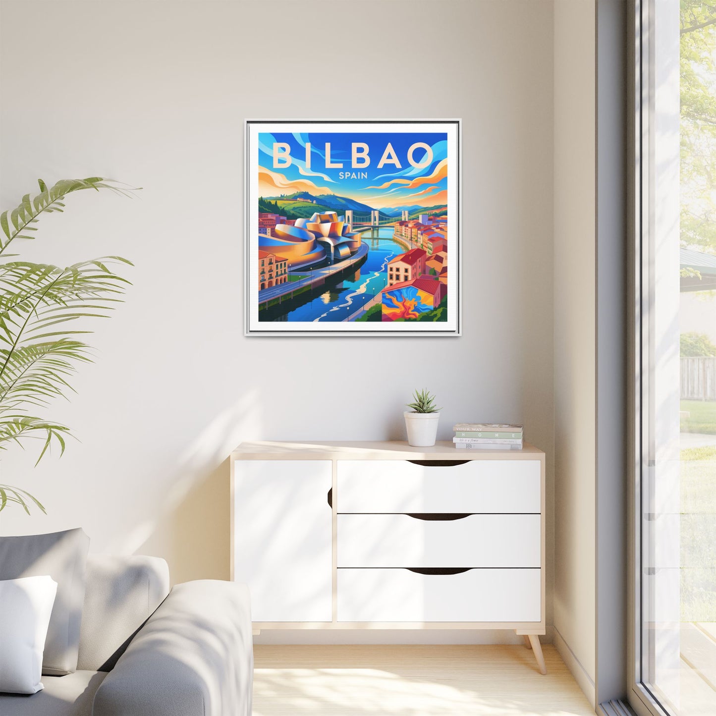 Bilbao Spain travel art Matte Canvas Framed | Bilbao cityscape wall art