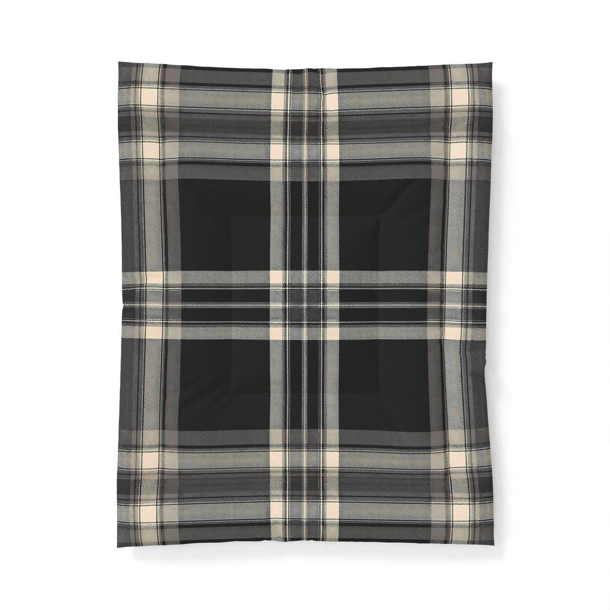 Black Beige Plaid Cotton Comforter | Neutral Check Bedding