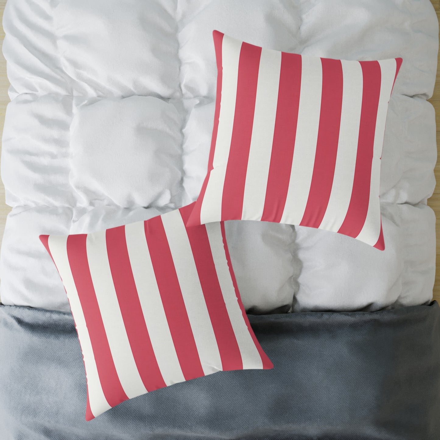 Red and White Vertical Stripes Pillow | Nautical Coastal Decorative Cushion