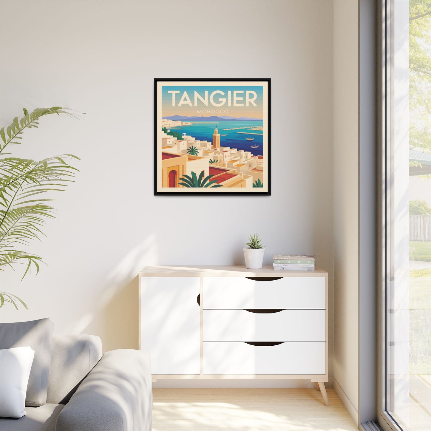 Tangier Morocco Travel Framed Wall Art Matte Canvas | Vintage Style Coastal Wall Art