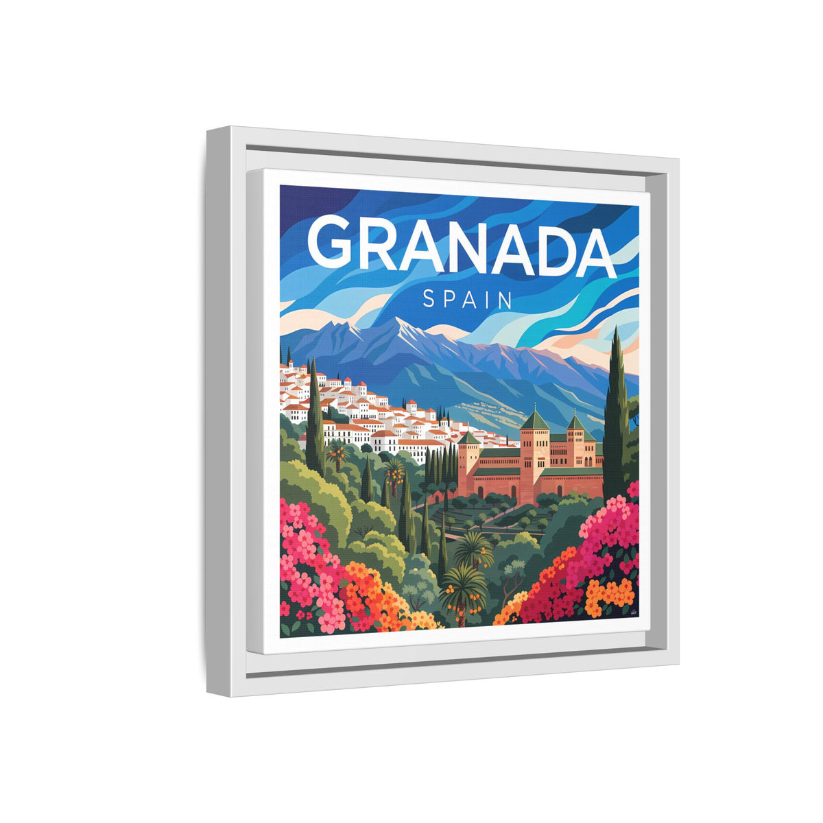 Granada Spain Vintage Travel Art Matte Canvas Framed