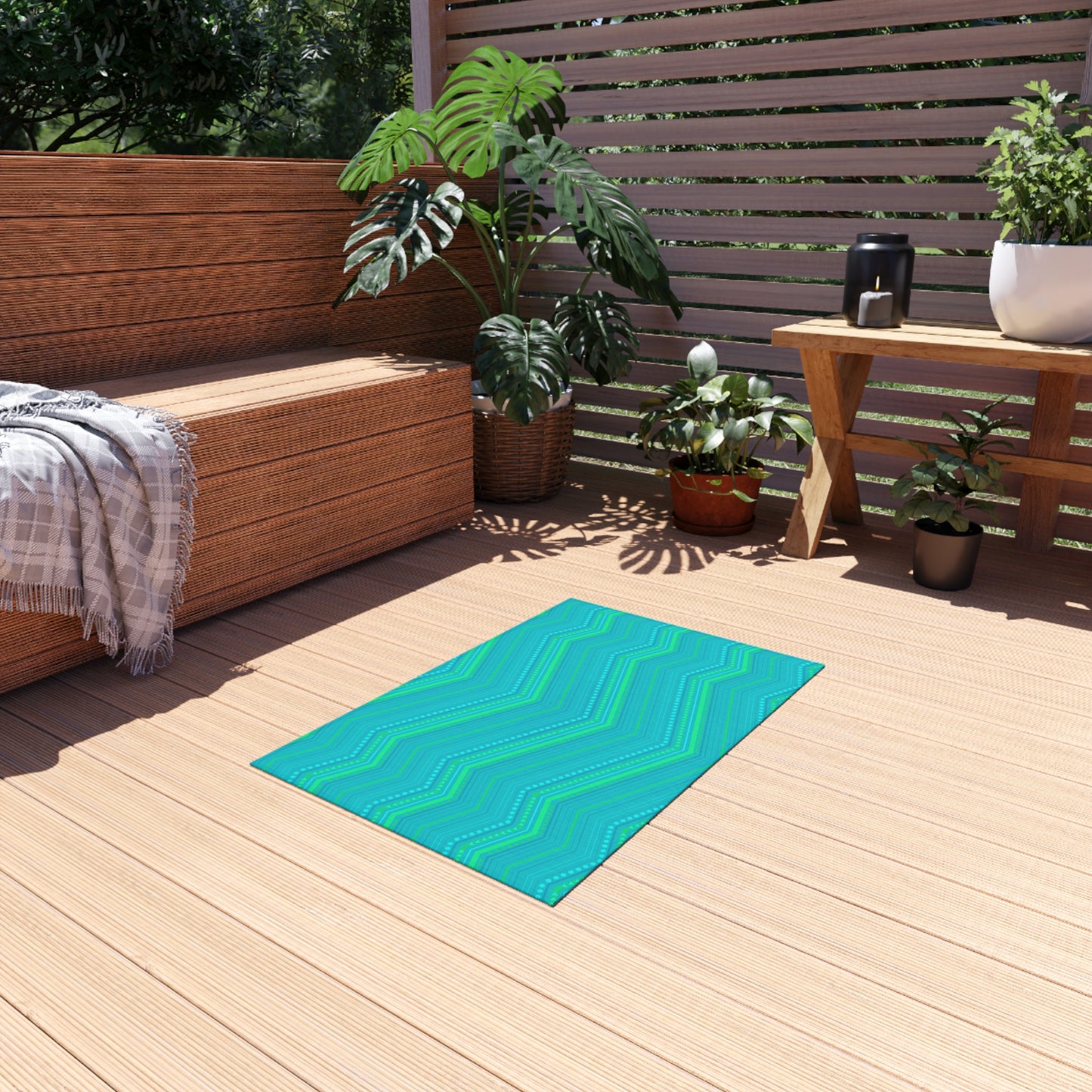 Turquoise Chevron Zigzag Outdoor/Indoor Rug | Patterned Patio Mat