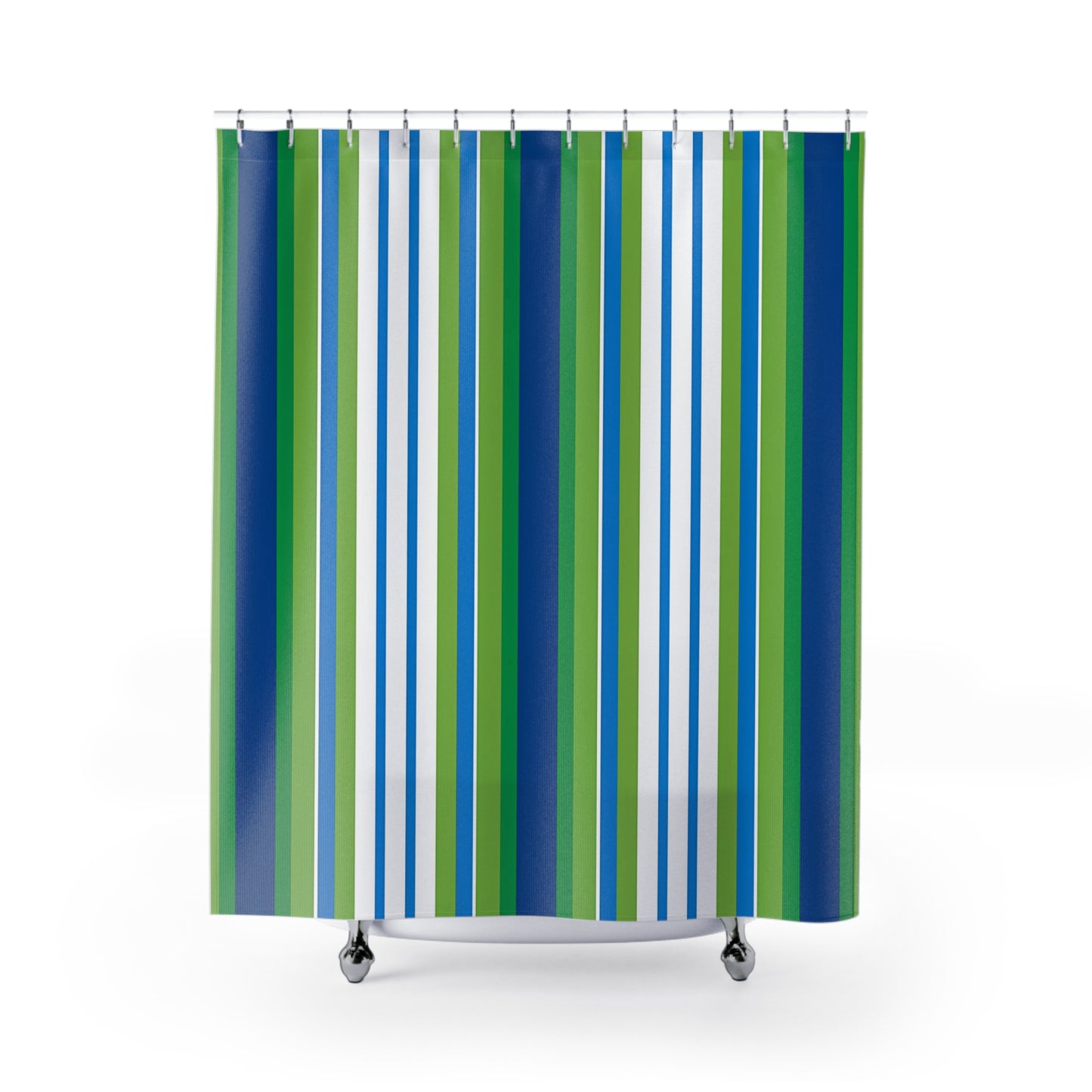 Blue Green Vertical Striped Shower Curtain | Nautical Bathroom Decor