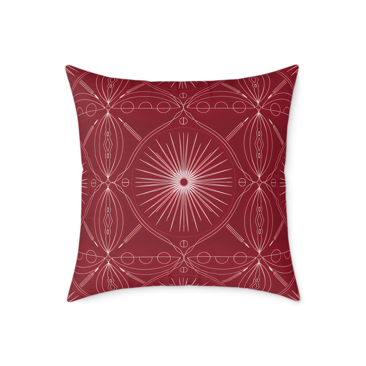 Red Geometric Medallion Square Pillow | Boho Pattern Home Decor