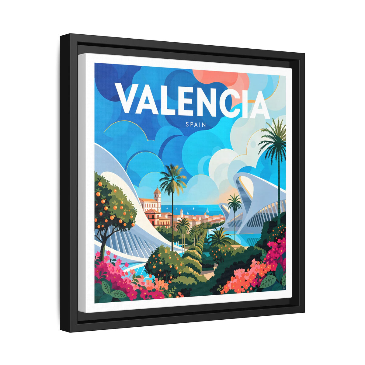 Valencia Spain travel Framed  Canvas Wall Art | colorful cityscape art