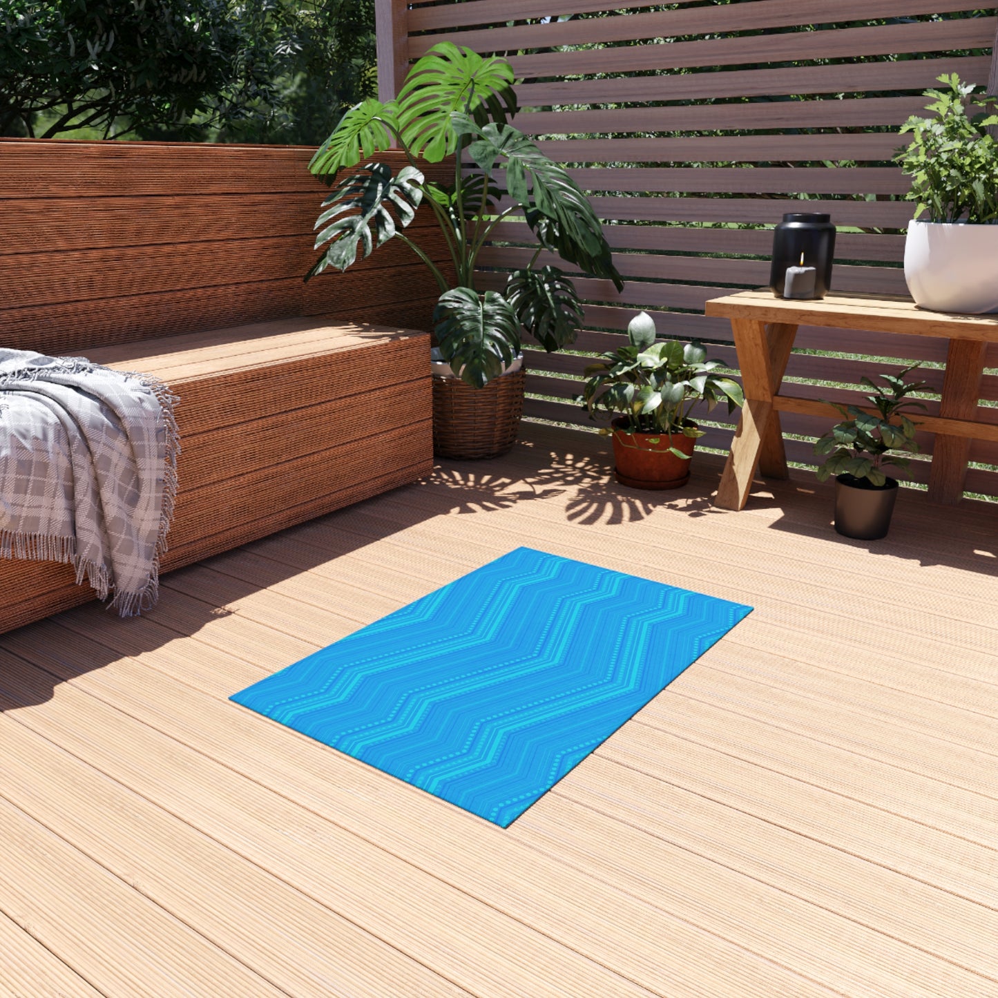 Blue Chevron Pattern Outdoor/Indoor Rug | Weatherproof Patio Mat