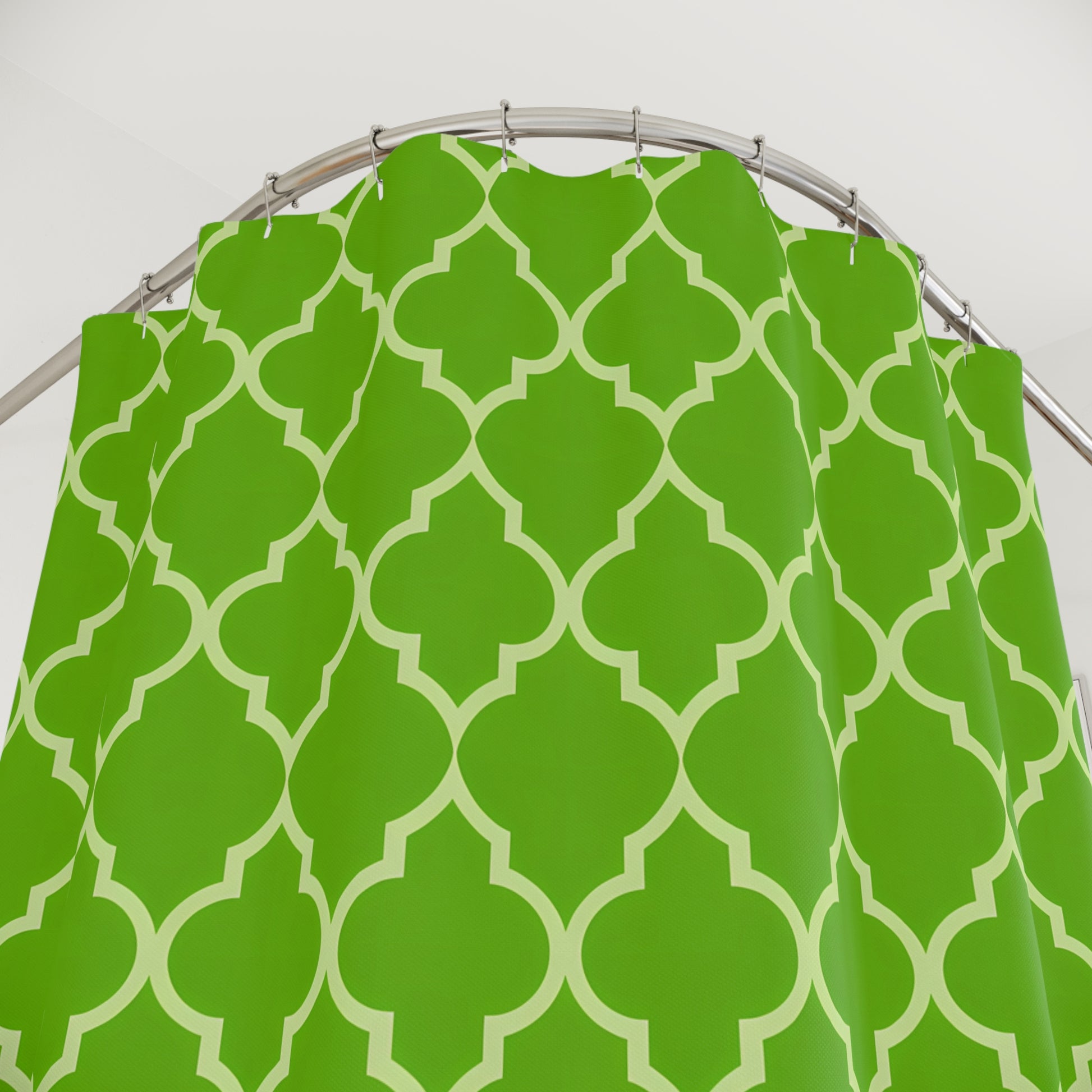 Modern Geometric Shower Curtain - Vibrant Green Home Decor, Bathroom Accent, Gift for Housewarming, Summer Refresh, Moroccan Quatrefoil - LOLA VEGAS ART