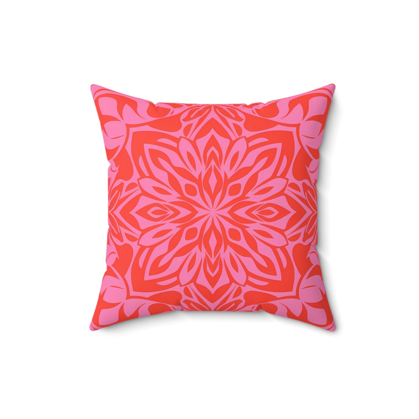 Boho Square Pillow, Pink Orange Feminine Home Decor Cushion, Throw Pillow Cover, Bohemian Pillowcase, Sofa Accent Pillow, Gift for Her