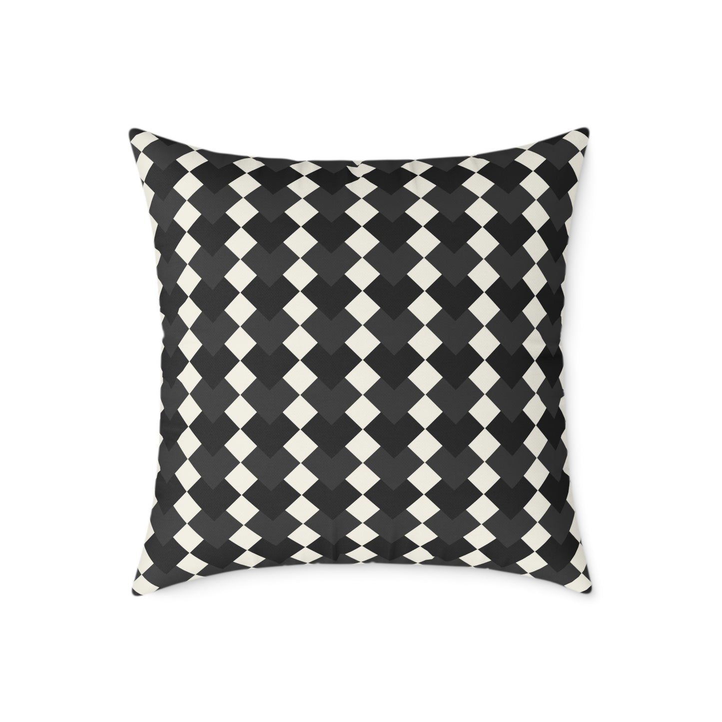Black White Harlequin Diamond Pattern Pillow | Square Poly Canvas Pillow