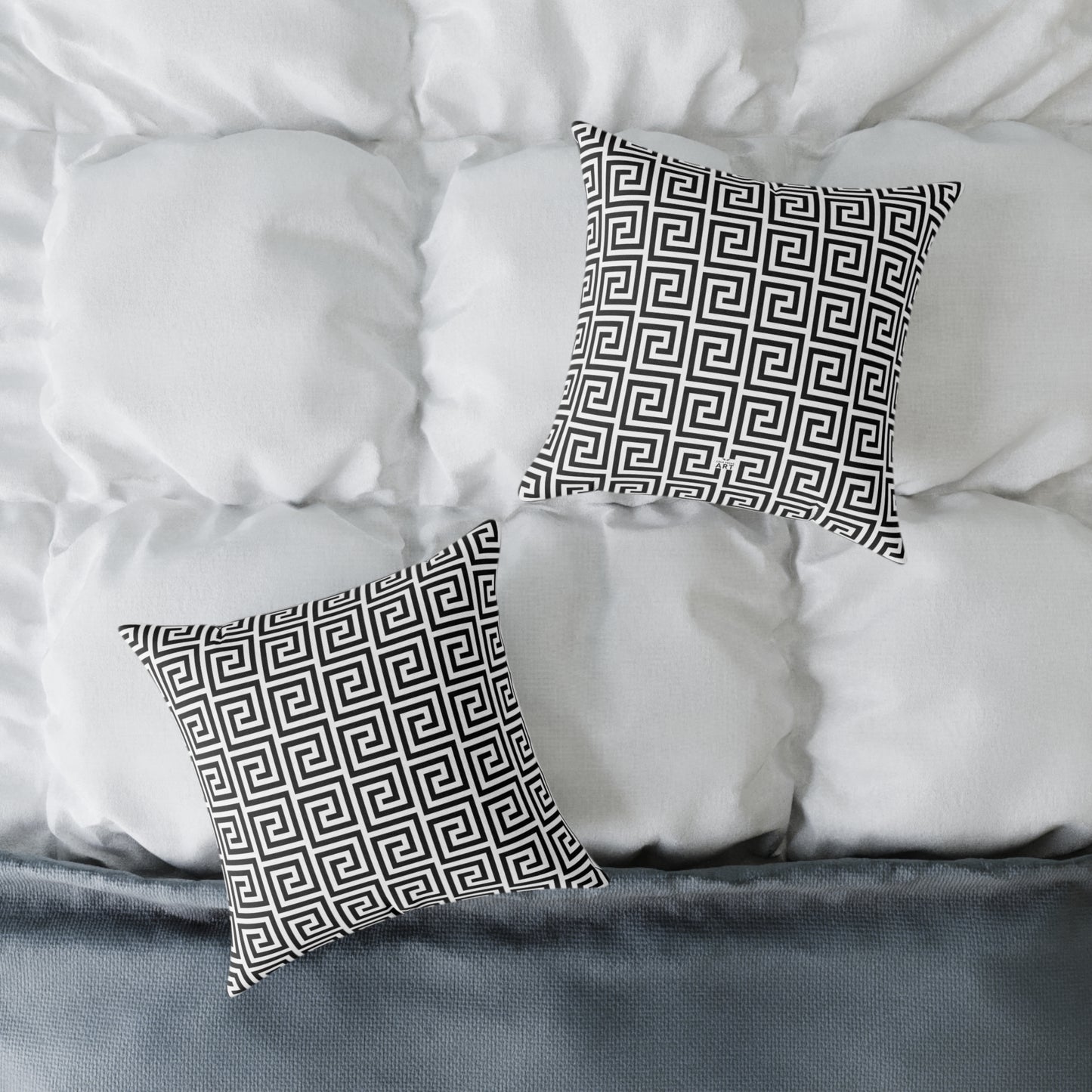 Greek Key Pattern Square Poly Canvas Pillow | Black White Geometric Throw Pillow