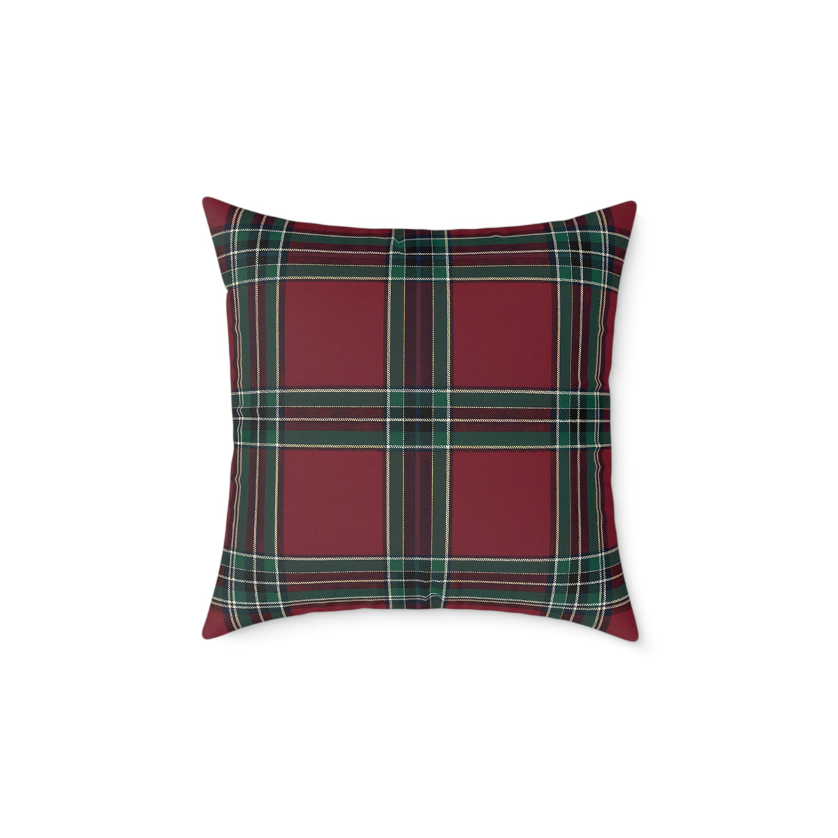Red Green Purple White Beige Tartan Plaid Square Pillow | Holiday Cabin Decor