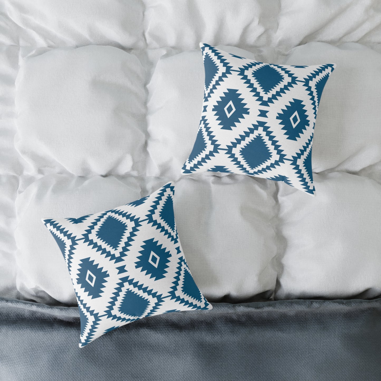 Teal Aztec Diamond Pattern Square Pillow | Geometric Throw Pillow