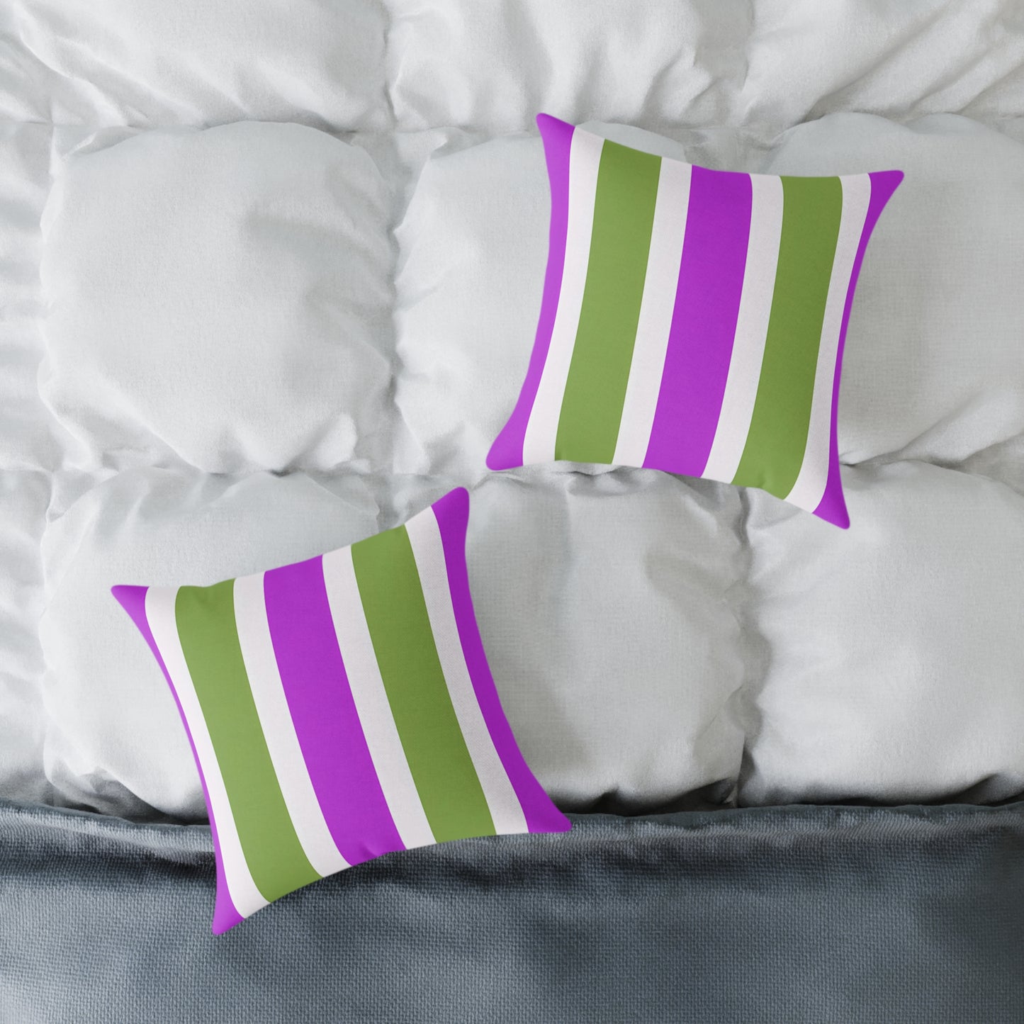 Magenta White and Green Vertical Stripe Pillow | Square Poly Canvas Pillow