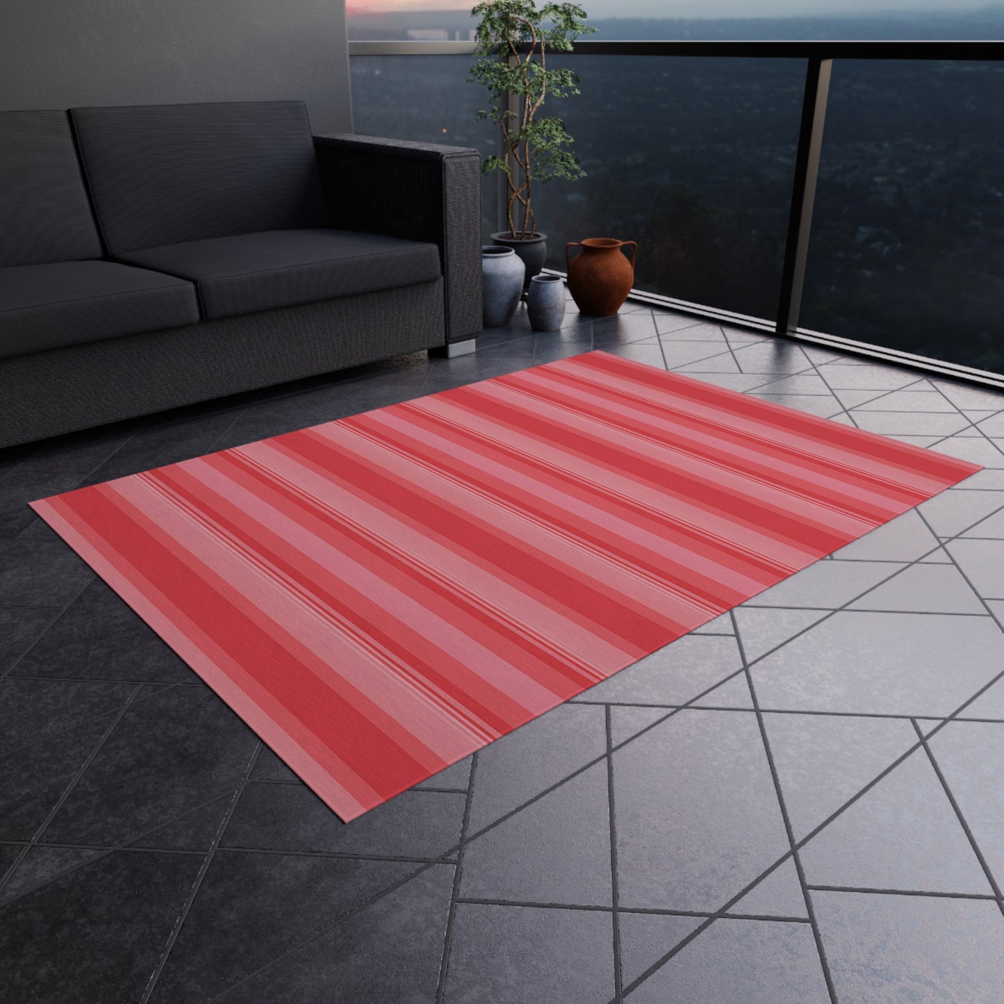 Coral Pink Stripe Pattern Outdoor/Indoor Rug | Patio Mat, Waterproof Porch Runner
