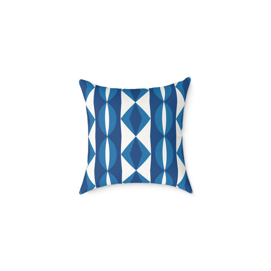 Blue White Geometric Pattern Pillow | Mid Century Modern Diamond Stripe