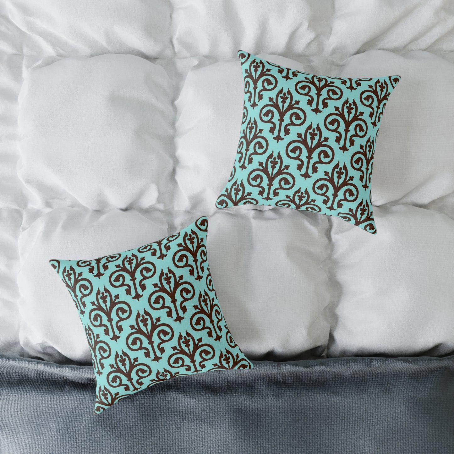 Turquoise Brown Damask Square Pillow | Decorative Throw Pillow