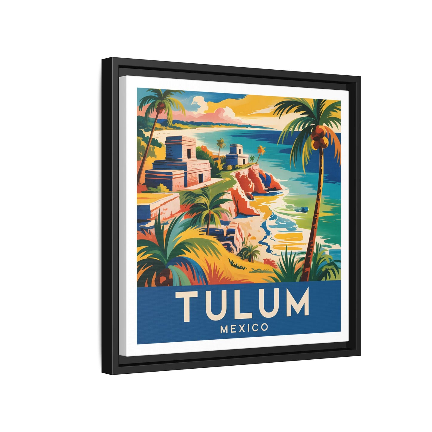 Tulum Mexico Vintage Look Framed Travel Canvas Wall Art