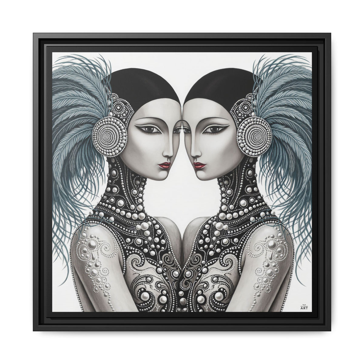 Art Deco Flapper Twins Matte Canvas Framed | Vintage Glam Portrait