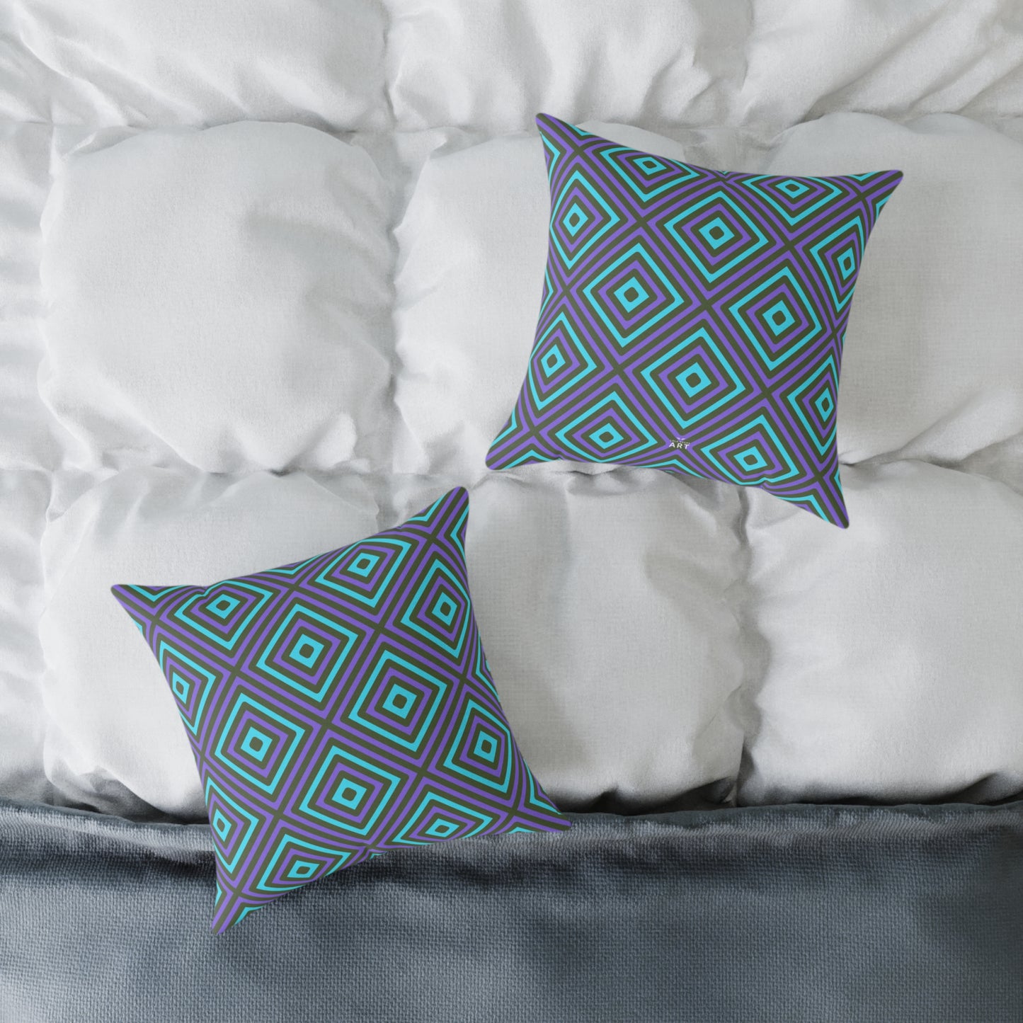 Teal & Purple Geometric Diamond Pattern Square Pillow | Modern Throw Pillow, Cozy Living Room, Stylish Bedroom Accent, Unique Gift Ideas