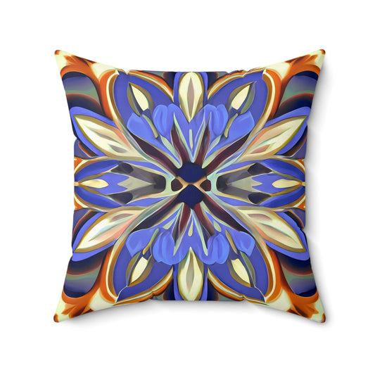 Boho Flower Square Pillow, Iris Purple Brown Cream, Unique Home Decor, Spun Polyester Cushion, Floral Accent Pillow, Floral Home Decor